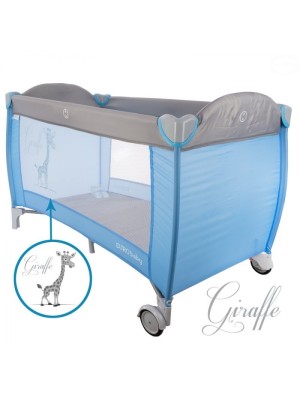 Euro Baby Dětská cestovná posteľ Žirafa - modrá/sivá