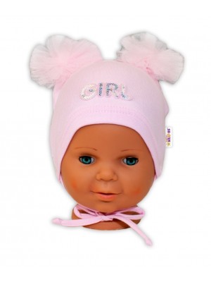 Bavlnená čiapočka na zaväzovanie Baby Nellys s mašličkami Tutu - sv. ružová