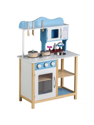 Eco Toys Drevená kuchynka s príslušenstvom, 85 x 60 x 30 cm - modrá