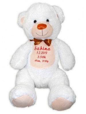 Baby Nellys Plyšový medveď 100 cm s výšivkou na želanie - biely
