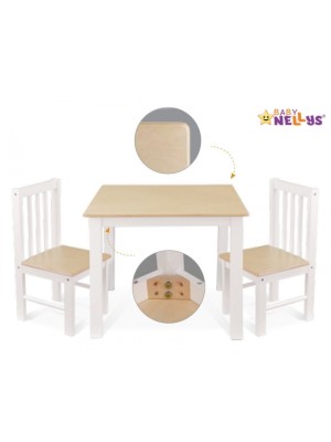 BABY NELLYS Detský nábytok - 3 ks, stôl s stoličkami - sivá, biela, A/06