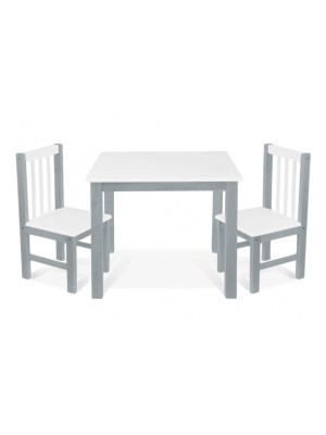 BABY NELLYS Detský nábytok - 3 ks, stôl s stoličkami - sivá, biela, A/06