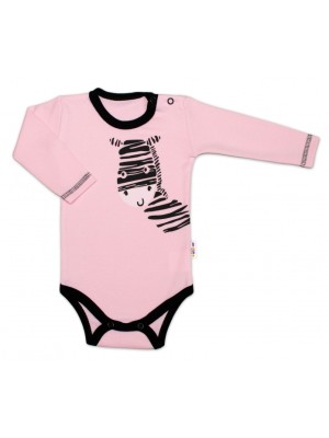 Baby Nellys Body dlhý rukáv, ružové, Zebra, veľ. 74