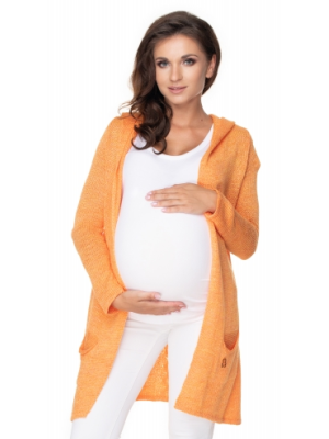 Be MaaMaa Dlhý tehotenský kardigan s kapucňou, pomaranč