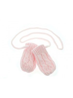 BABY NELLYS Zimné pletené dojčenské rukavičky so vzorom - sv. ružové