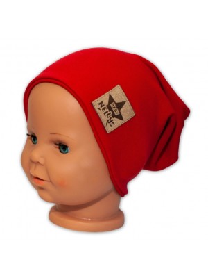 Baby Nellys Hand Made Jarná/jesenná bavlnená čiapka - dvojvrstvová, červená, vel. 110