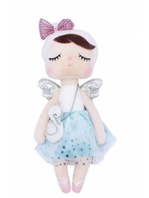 Handrová bábika Metoo Anjelik v šatôčkach s kabelkou - modro/biela