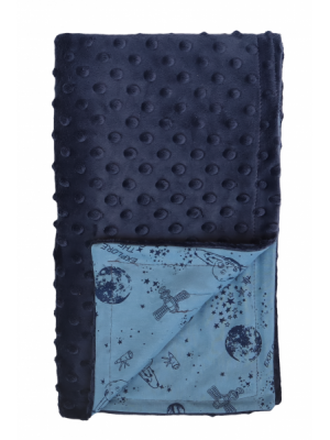 Mamatti Detská obojstranná bavlnená deka s Minky, 80 x 90 cm, Vesmír, granát-modrá