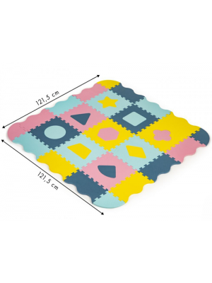 ECO TOYS Detské penové puzzle 121,5x121,5cm, hracia deka, podložka na zem Tvary, 37 dielov