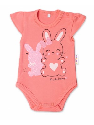 Baby Nellys Bavlnené dojčenské body, kr. rukáv, Cute Bunny - lososové, veľ. 68