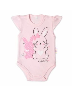 Baby Nellys Bavlnené dojčenské body, kr. rukáv, Cute Bunny - sv. růžová
