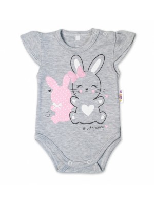 Baby Nellys Bavlnené dojčenské body, kr. rukáv, Cute Bunny - sivá, veľ. 62