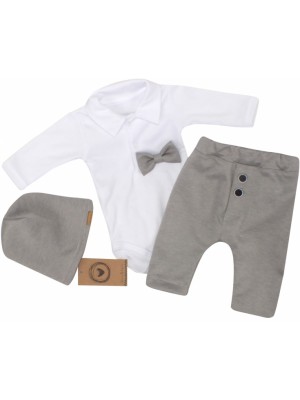 Z&Z 4-dielna sada Elegant Boy, body, nohavice, motýlik a čiapky, sivá/biela