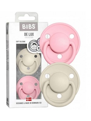 BIBS DE LUX - Silikónové cumlíky 2 ks, 0 - 36 m, ecru / ružový