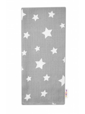 Baby Nellys Kvalitná bavlnená plienka - Tetra Premium, 70x80cm - Hviezdičky biele na šedej