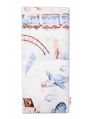 Baby Nellys Kvalitná bavlnená plienka - Tetra Premium, 70x80cm - Vláčik, biela