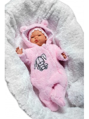 Baby Nellys Chlpáčkový overálek s kapucňou, Cute Bunny - svetlo ružový, veľ. 74
