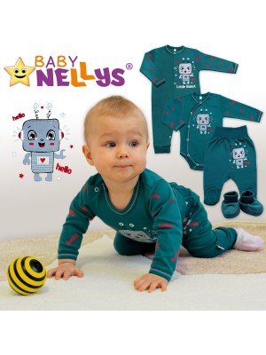 Baby Nellys Bavlnené dojčenské polodupačky Little Robot, tmavo zelené, veľ. 68