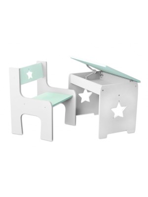 NELLYS Sada nábytku KIDS STAR Stôl + stolička - mätová s bielou
