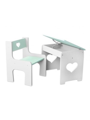 NELLYS Sada nábytku KIDS HEART Stôl + stolička - mätová s bielou