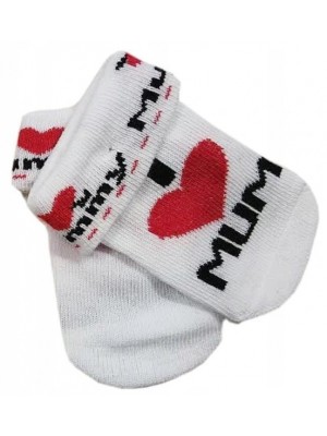 Dojčenské bavlnené ponožky I Love Mum, biele s potlačou, veľ. 68/74
