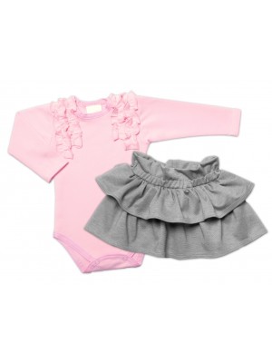 BABY NELLYS 2-dielna sada, body dl.rukáv + suknička Dance Baby, ružová/sivá, veľ. 98