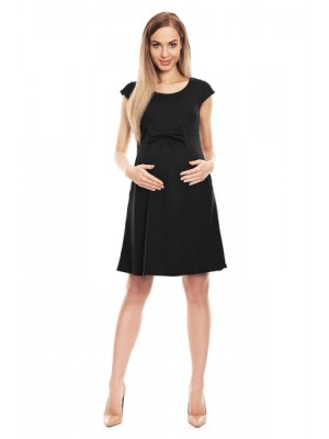 Be MaaMaa Elegantné voľné tehotenské šaty s mašľou, kl. rukáv - čierne, veľ. L/XL