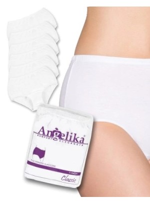 Bavlnené nohavičky Angelika s vysokým pásom, 6ks v balení, biele, veľ. L