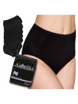 Bavlnené nohavičky Angelika s vysokým pásom, 6ks v balení, čierné
