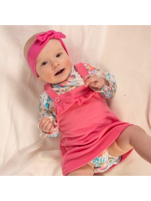 K-Baby Sada/dojčenské body dl.rukáv + šaty s láclom, Motýlik, marhuľa, viacfarebná, veľ.74