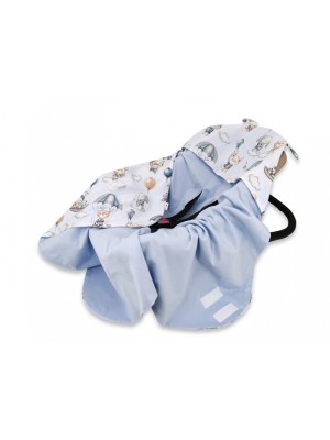 Baby Nellys Zavinovacia deka s kapucňou, bavlna + jersey, Lietajúce zvieratká, modrá