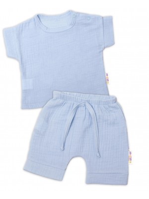 Baby Nellys 2-dielna mušelínová súpravička, tričko + kraťasky BOY, svetlo modrá