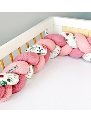 Baby Nellys Mantinel pletený vrkoč Vafel, bavlna LUX, Flowers - růžová, 220 cm