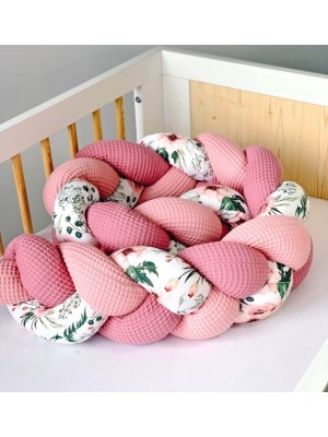 Baby Nellys Mantinel pletený vrkoč Vafel, bavlna LUX, Flowers - růžová, 320 cm