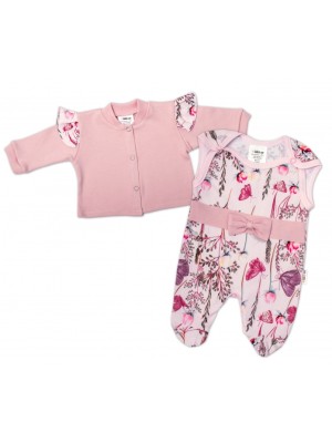 Baby Nellys 2-dielna sada, bavlnené dupačky s košieľkou Motýliky, ružová, biela, veľ. 56