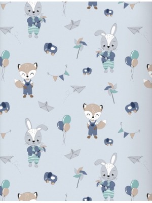 Baby Nellys 2-dielne bavlnené obliečky, Líška a zajac, modré, 135x100 cm