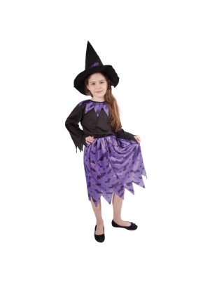 Detský kostým čarodejnice/Halloween s netopiermi a klobúkom (M) e-obal