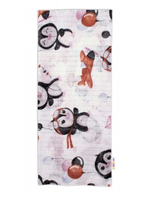 Baby Nellys Kvalitná bavlnená plienka - Tetra Premium, 70x80 cm -Tučniaky, ružovo/biel