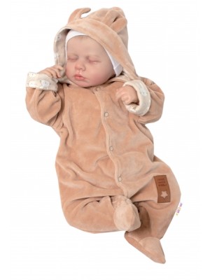 Baby Nellys Dvojvrstvový velúrový overal s kapucňou New Bunny, hnedý, veľ. 86