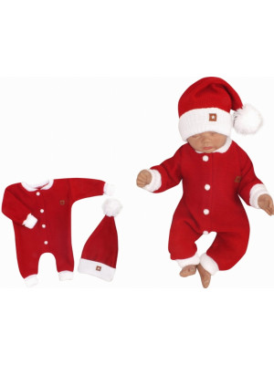 Z&Z 2-dielna sada Pletený overálok + čiapočka Baby Santa, červený
