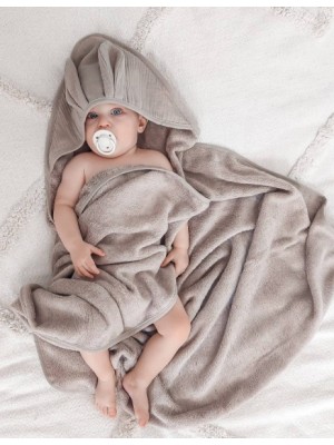 Baby Nellys Bambusová osuška s kapucňou RABBIT, 100x100 cm, béžová