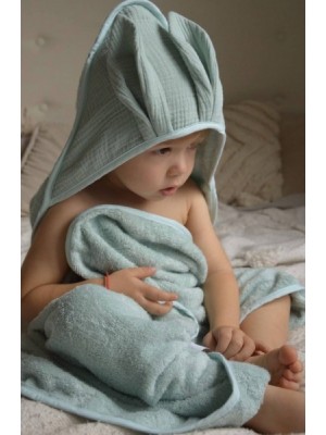 Baby Nellys Bambusová osuška s kapucňou RABBIT, 100x100 cm, mätová