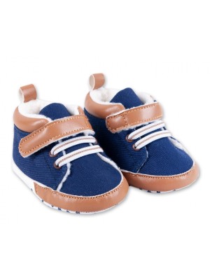Dojčenské capačky/topánočky s kožúškom YO !- modré, veľ. 0/6 m