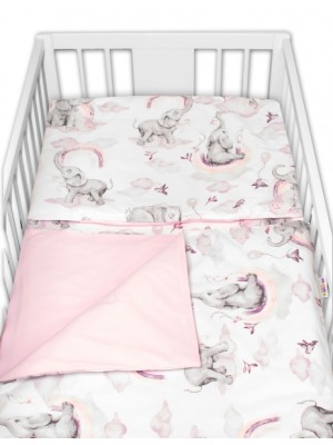 3-dielna sada mantinel s obliečkami Baby Nellys, Slon a Dúha, ružová/biela, 135 x 100 cm