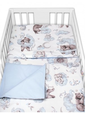 2-dielne bavlnené obliečky Baby Nellys, Zvieratká na mráčiku, modrá/biela, 135x100 cm
