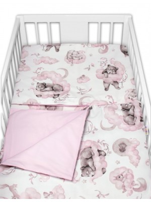 2-dielne bavlnené obliečky Baby Nellys, Zvieratká na mráčiku, ružová/biela, 135x100cm