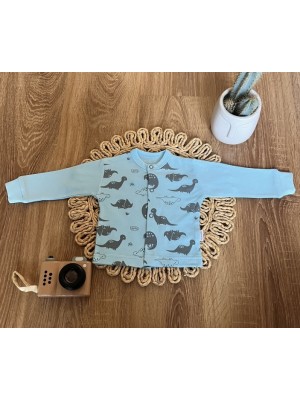 Novozenecká bavlnená košieľka, kabátik, Mamatti, Dino park - modrá s potalčou, veľ. 56