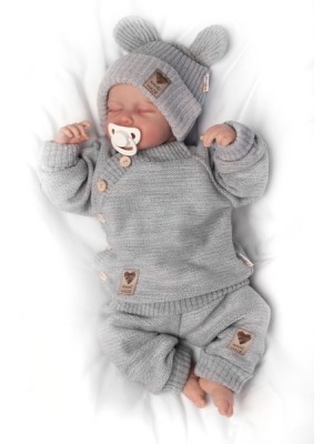 Detský pletený svetrík s gombíkmi, zap. bokom, Handmade Baby Nellys, sivý