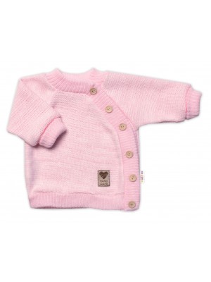 Detský pletený svetrík s gombíkmi, zap. bokom, Handmade Baby Nellys, ružový, veľ. 80/86