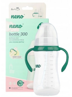 Antikoliková fľaštička Neno Bottle s úchytmi, 300 ml - biela/zelená